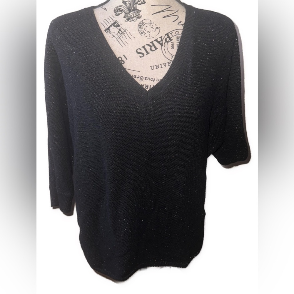 Express Women's Sweater. Black With Sparkle Zipper Back High Low Size Medium - Picture 2 of 9